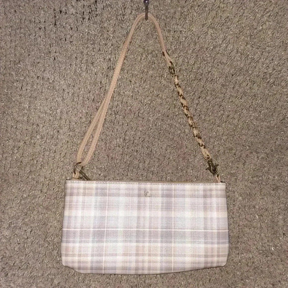 ELLIOT LUCCA-3 Way Demi-Clutch/Shoulder/Crossbody Purse-Sand Plaid-NWOT - Picture 1 of 8